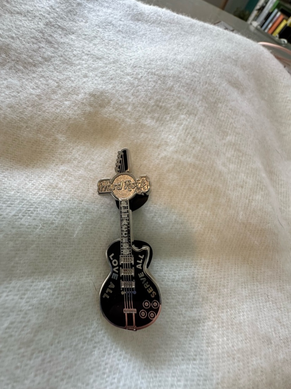 Hard Rock Cafe Black Guitar Pin - "Love All, Serve All"